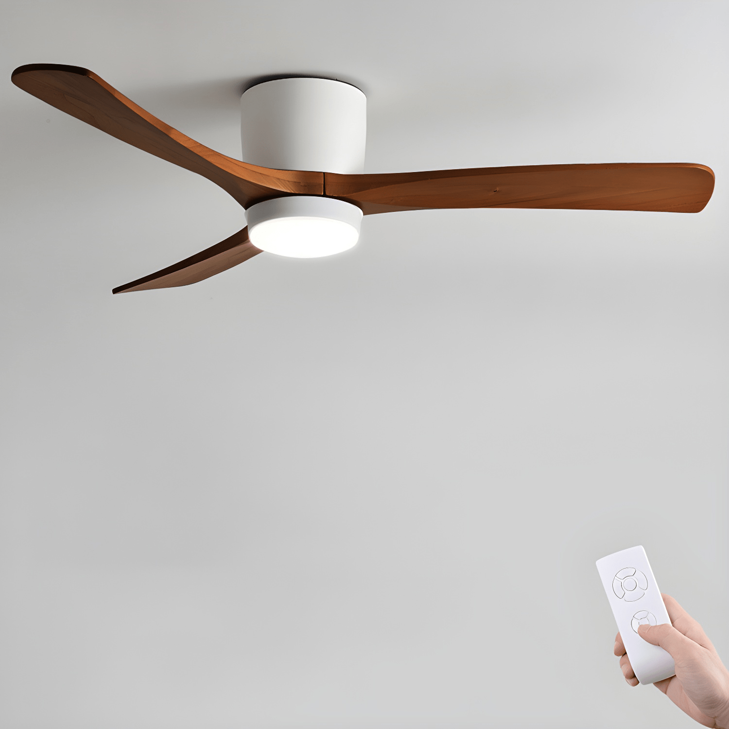 Modern Wooden Ceiling Fan with Remote Control and LED Light