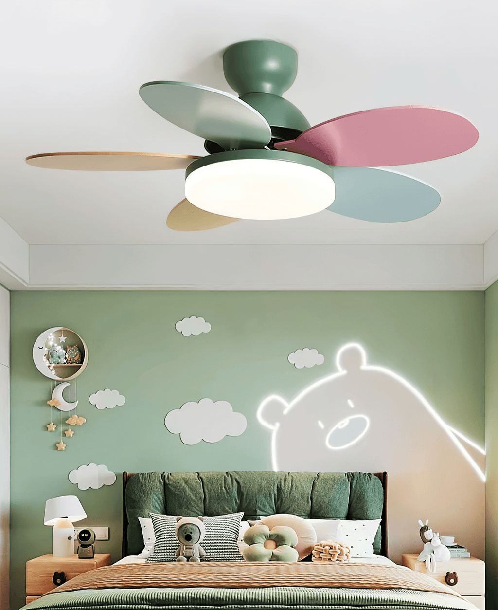 Petal Blade Ceiling Fan with Remote Control and Integrated LED Light