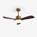 Walnut and Gold Ceiling Fan Light with Wooden Blades and LED Light