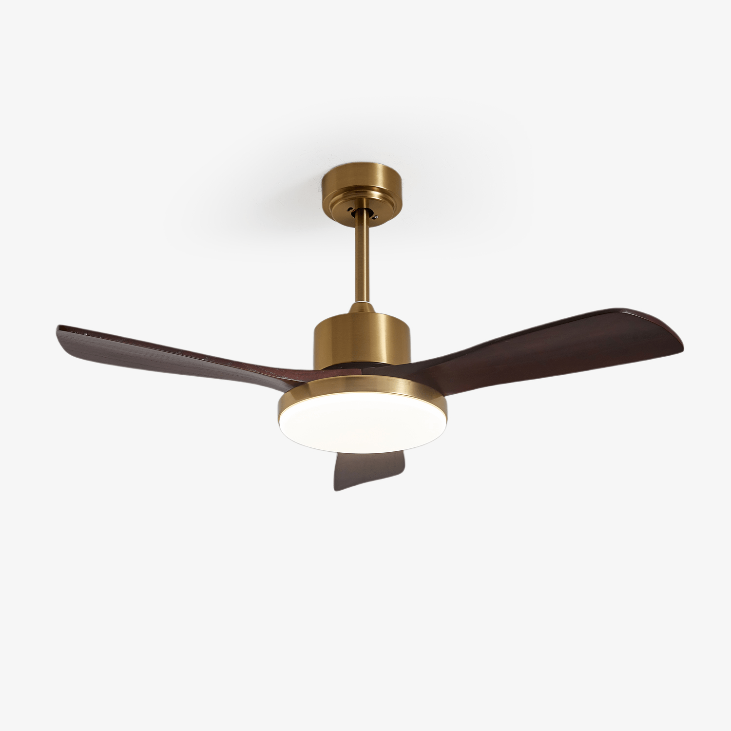 Walnut and Gold Ceiling Fan Light with Wooden Blades and LED Light