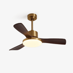 Walnut and Gold Ceiling Fan Light with Wooden Blades and LED Light