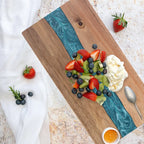 Acacia Wood Cutting Board with Blue Resin River Rectangular Charcuterie and Cheese Serving Board for Kitchen and Entertaining