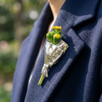 Wearable Mini Flower Vase Brooch with Polished Bouquet Design