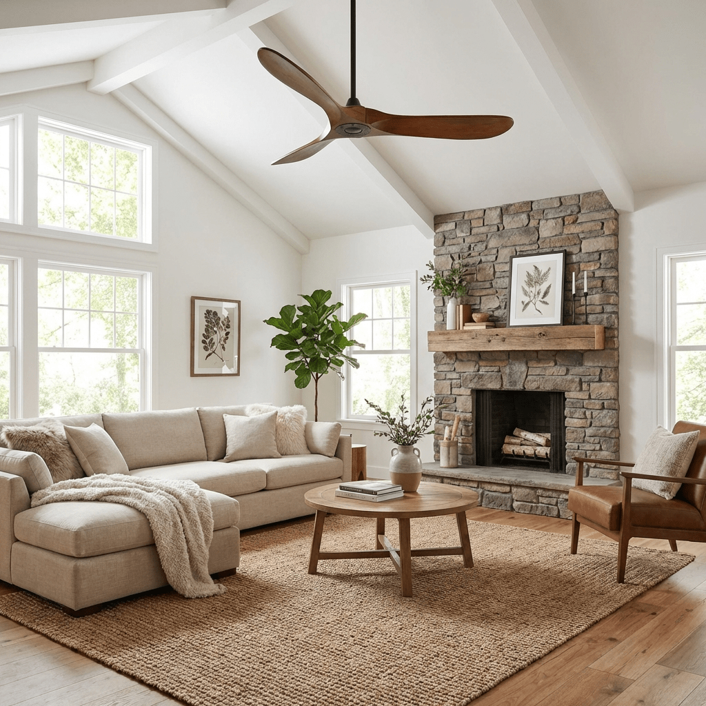 Walnut and Black Propeller Blade Ceiling Fan Light with Remote Control