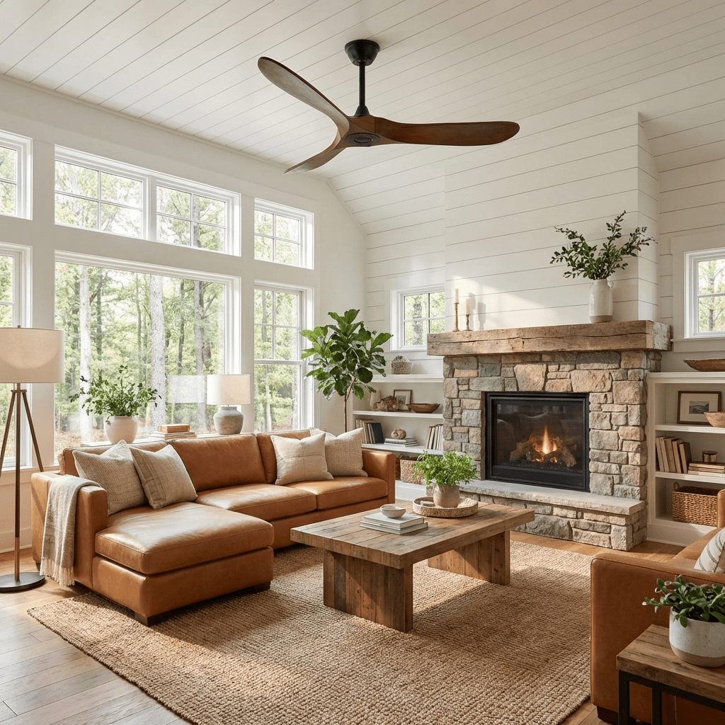 Walnut and Black Propeller Blade Ceiling Fan Light with Remote Control