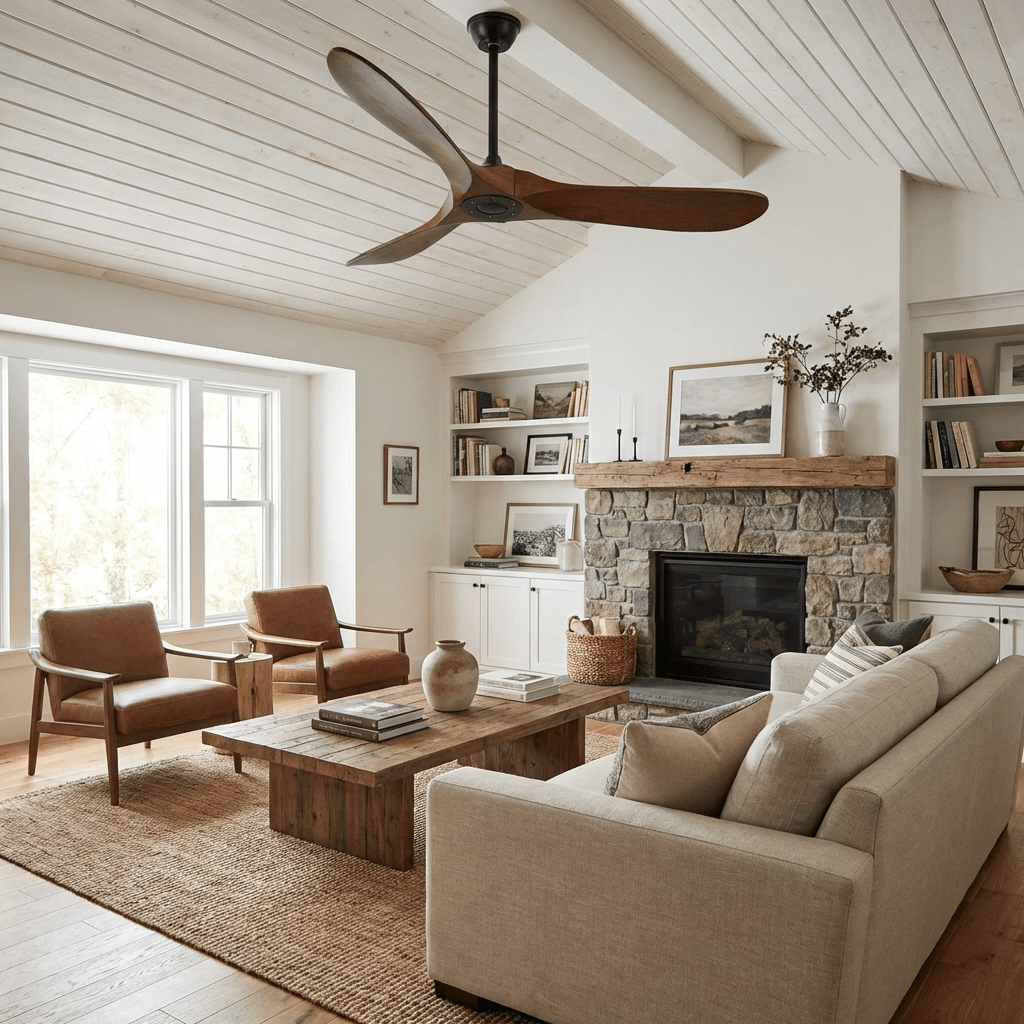 Walnut and Black Propeller Blade Ceiling Fan Light with Remote Control
