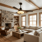 Lotus Shade Ceiling Fan in Walnut and Black with LED Light