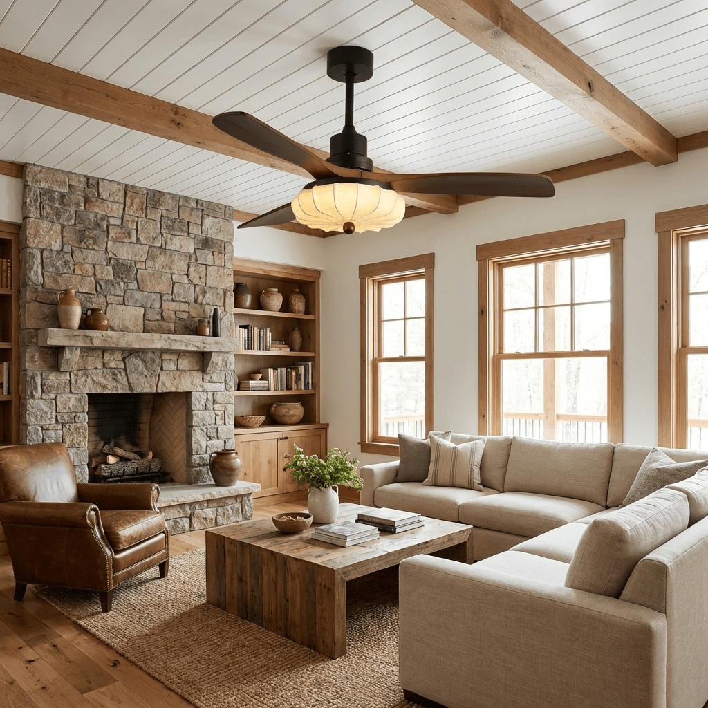 Lotus Shade Ceiling Fan in Walnut and Black with LED Light