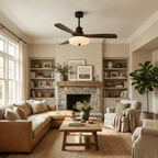 Lotus Shade Ceiling Fan in Walnut and Black with LED Light