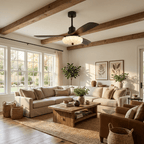 Lotus Shade Ceiling Fan in Walnut and Black with LED Light