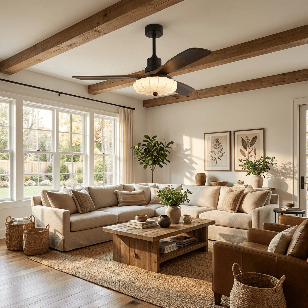 Lotus Shade Ceiling Fan in Walnut and Black with LED Light