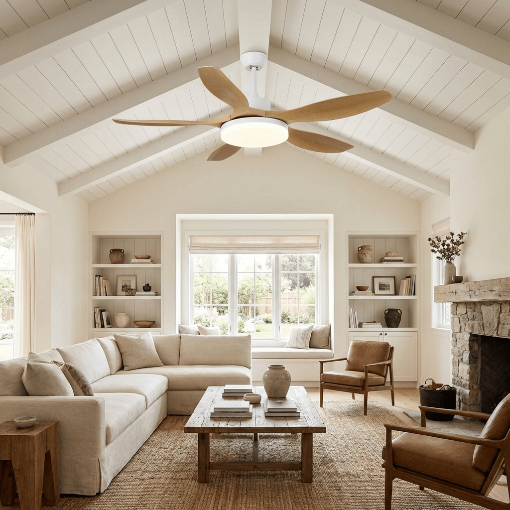 5-Blade Wooden Ceiling Fan Light with Downrod Mount