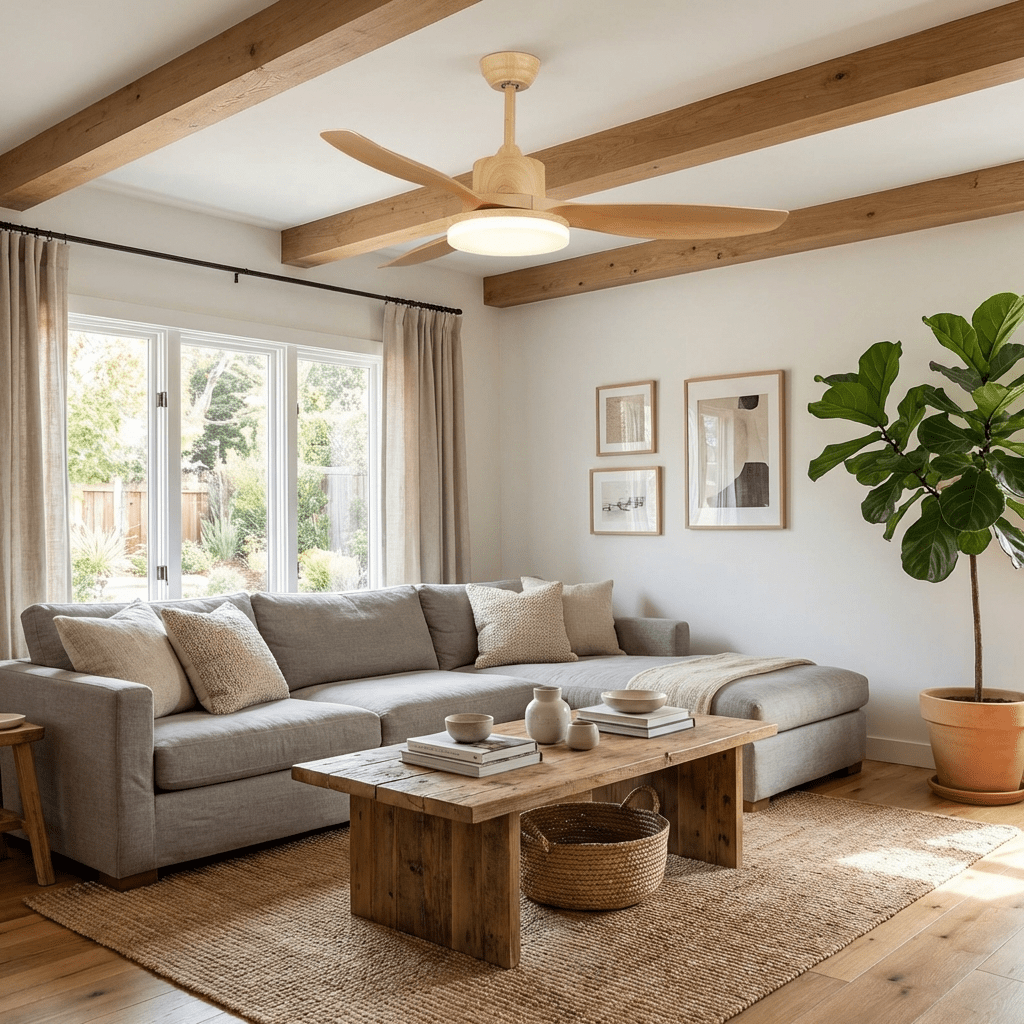 5-Blade Wooden Ceiling Fan Light with Downrod Mount