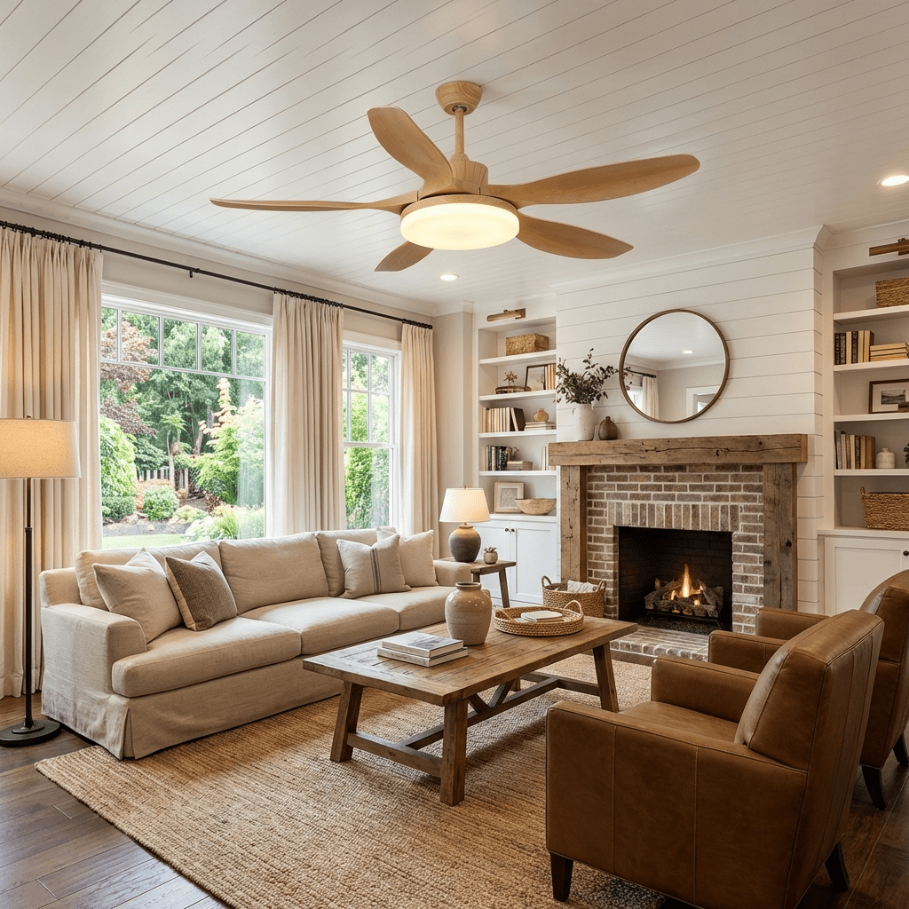 5-Blade Wooden Ceiling Fan Light with Downrod Mount