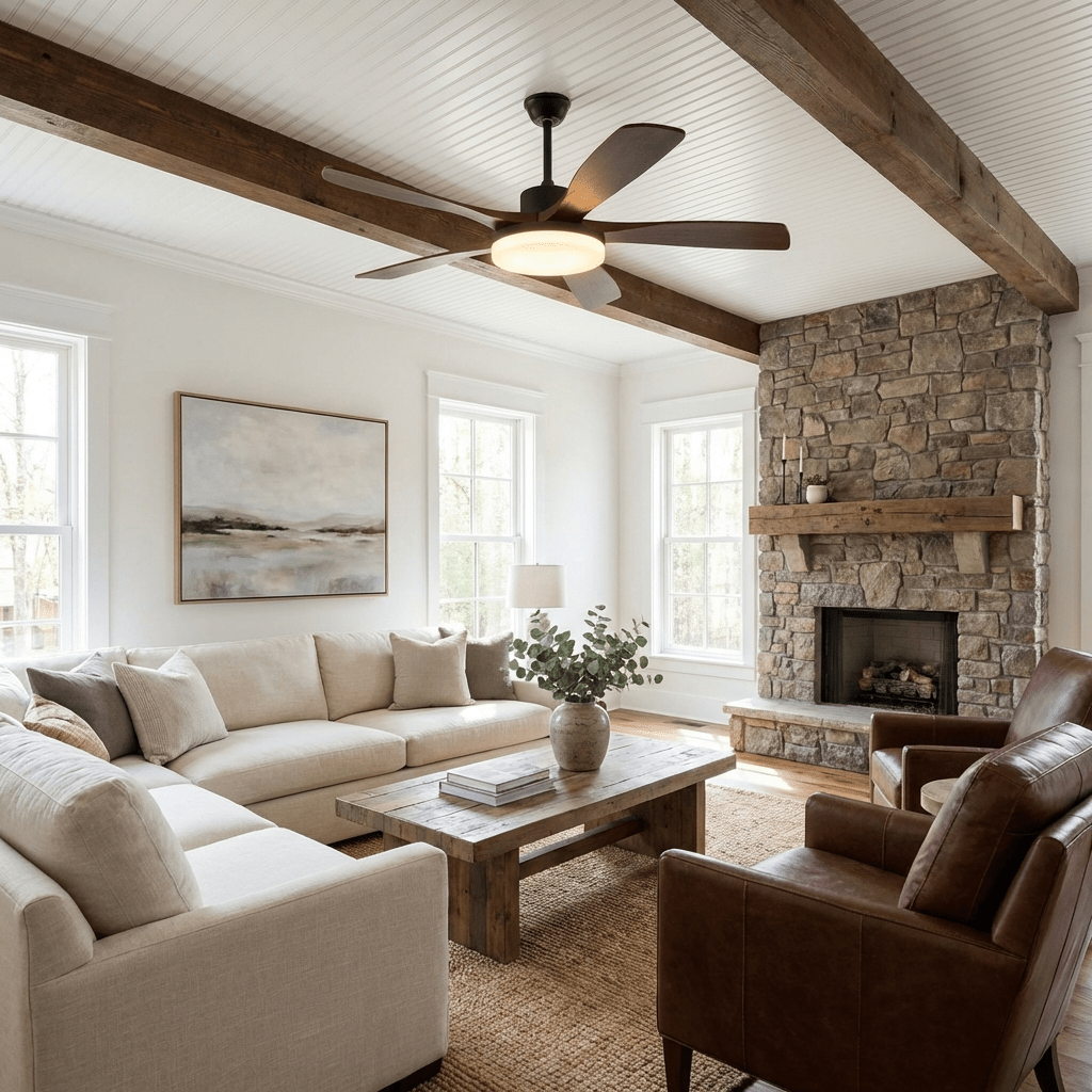 5-Blade Wooden Ceiling Fan Light with Downrod Mount