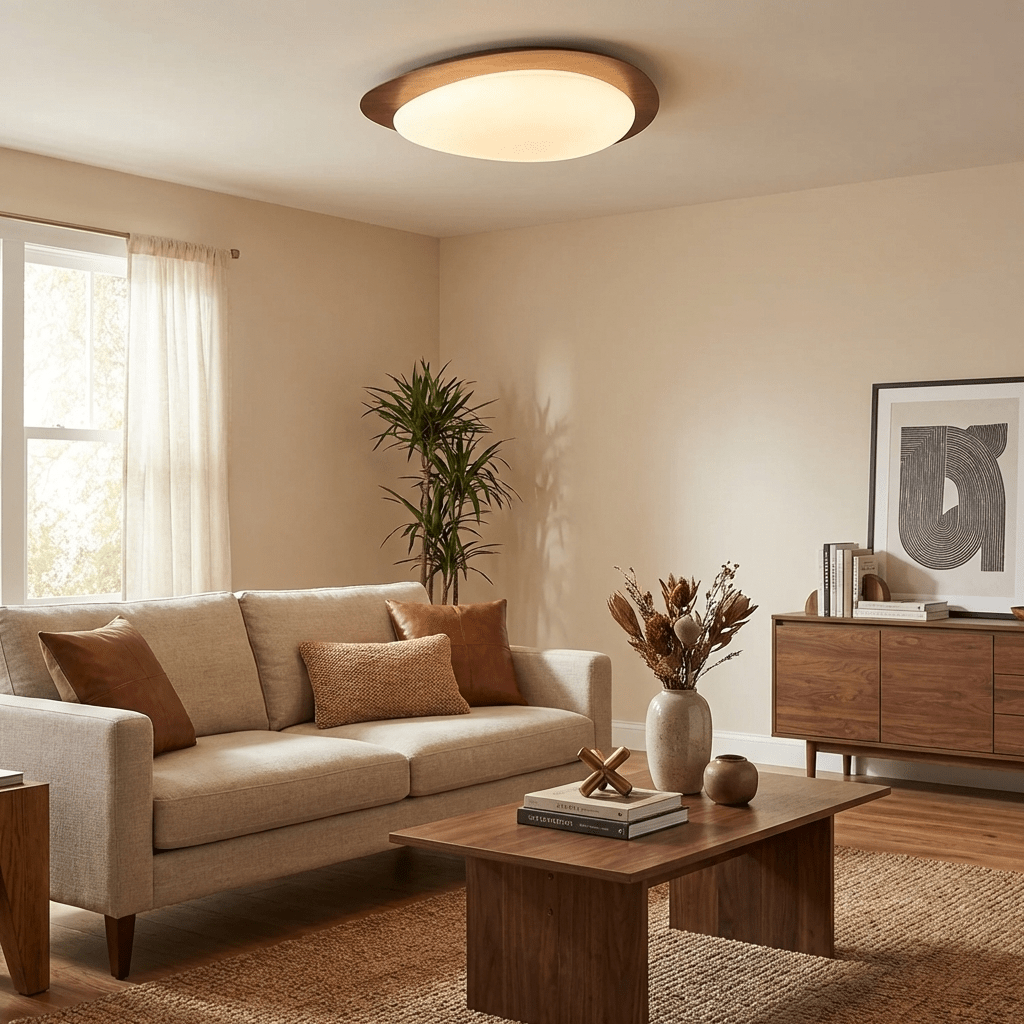 Modern Round Flush Mount Ceiling Light with Metal Rim