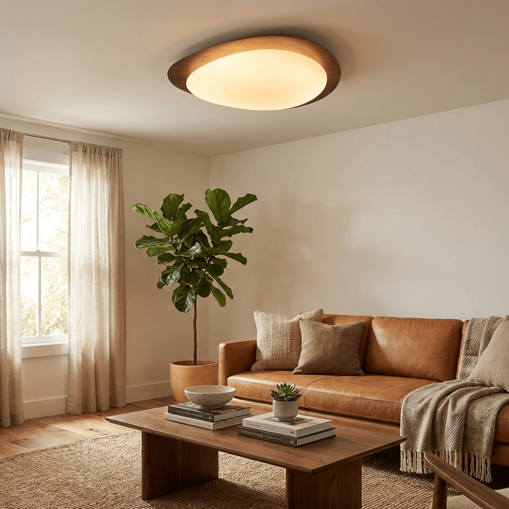 Modern Round Flush Mount Ceiling Light with Metal Rim