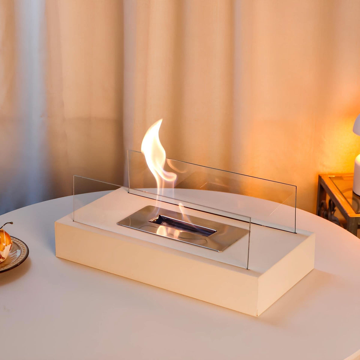 Portable Bioethanol Tabletop Fireplace with Tempered Glass Smokeless Indoor Outdoor Table Fire Pit