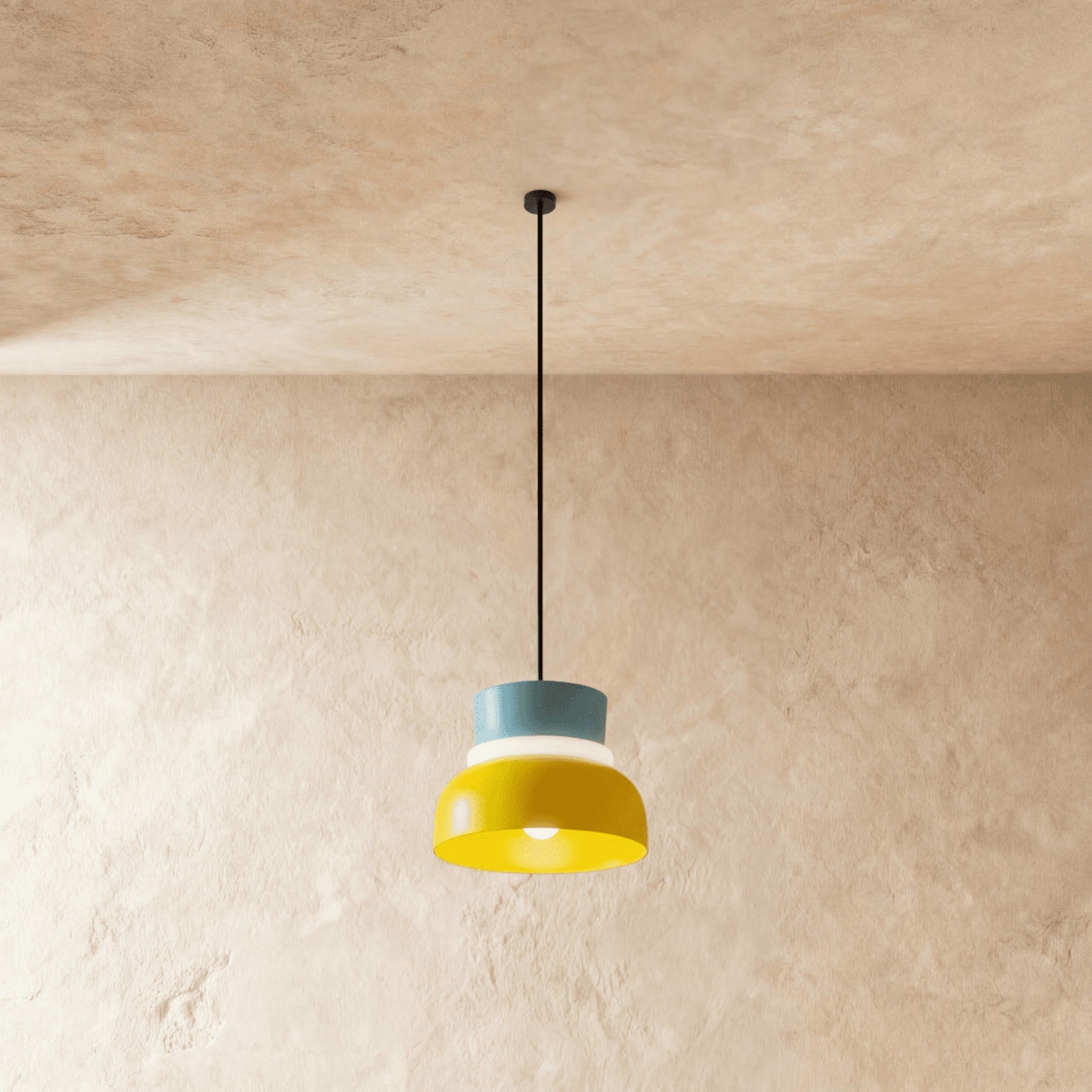 Modern Aluminum Two-Tone Pendant Light With Warm LED Glow in Blue and Yellow — Harbor Light Co.