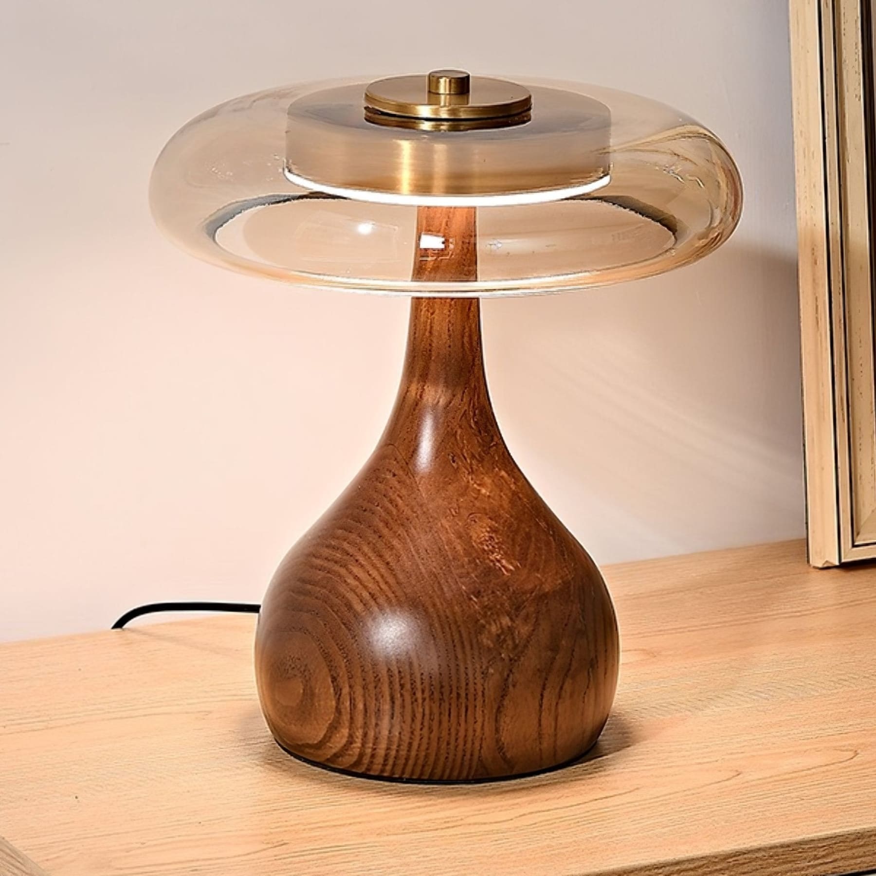 Modern Ash Wood and Brass Table Lamp for Living Room — Harbor Light Co.