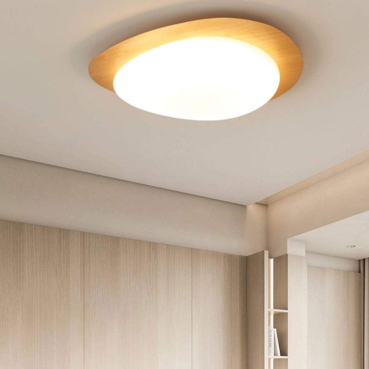 Modern Wood Flush Mount Ceiling Light With Stepless Remote Dimming — Harbor Light Co.