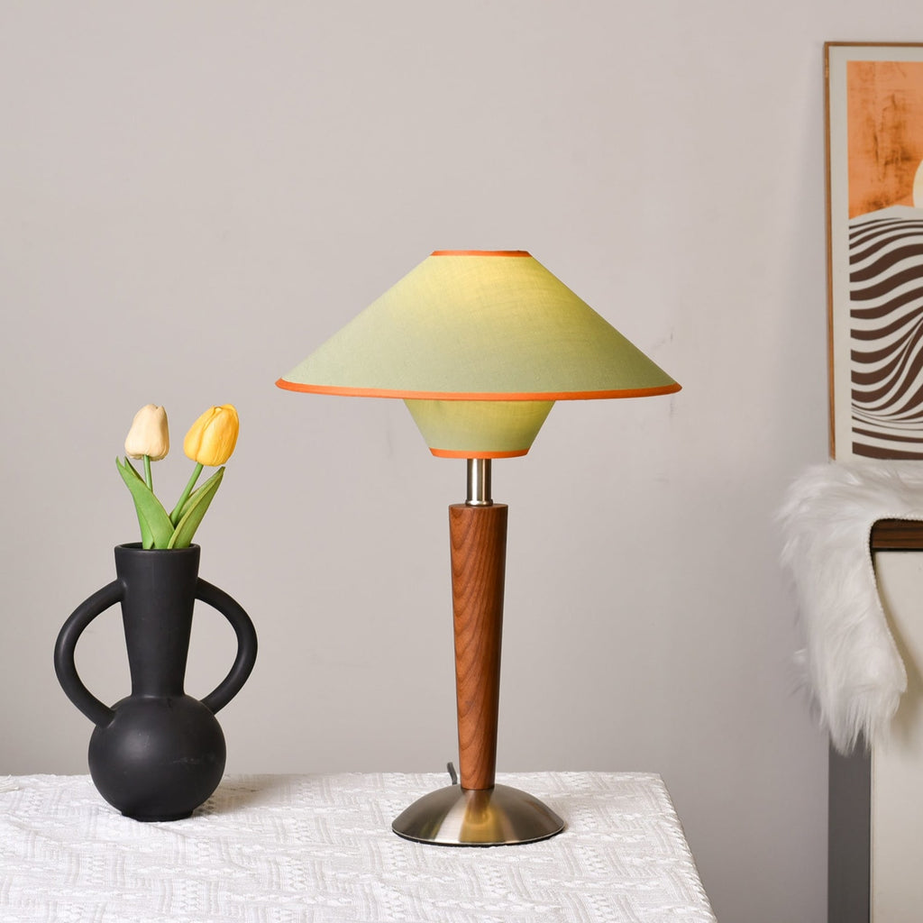 Retro Wood Table Lamp With Fabric Shade for Living Room — Harbor Light Co.