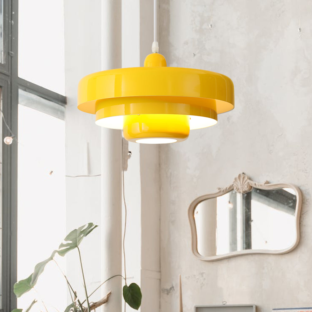 Mid-Century Metal Dining Room Pendant Light with Layered Disc Shade