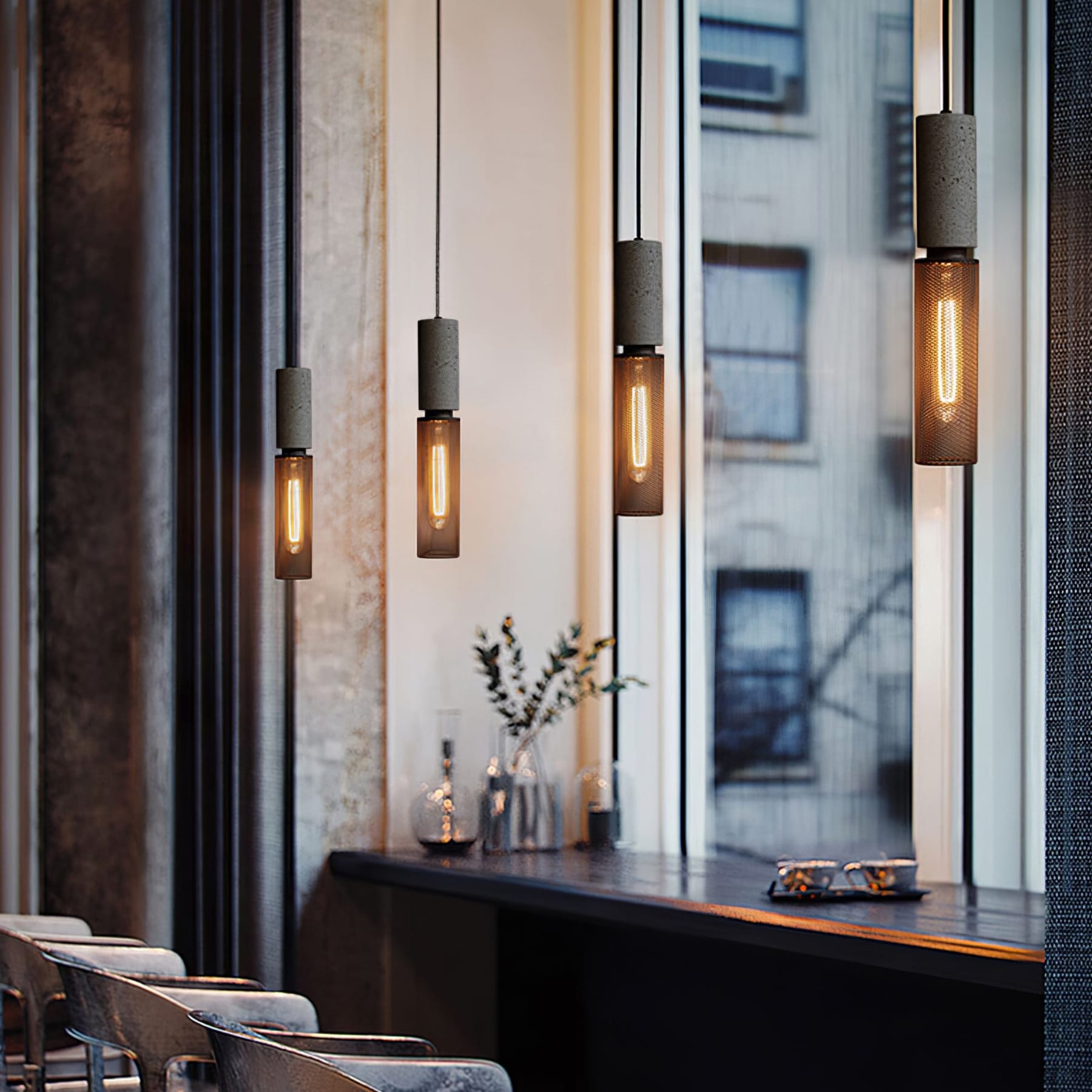 Industrial Wrought Iron Concrete Pendant Light With Warm LED Glow — Harbor Light Co.