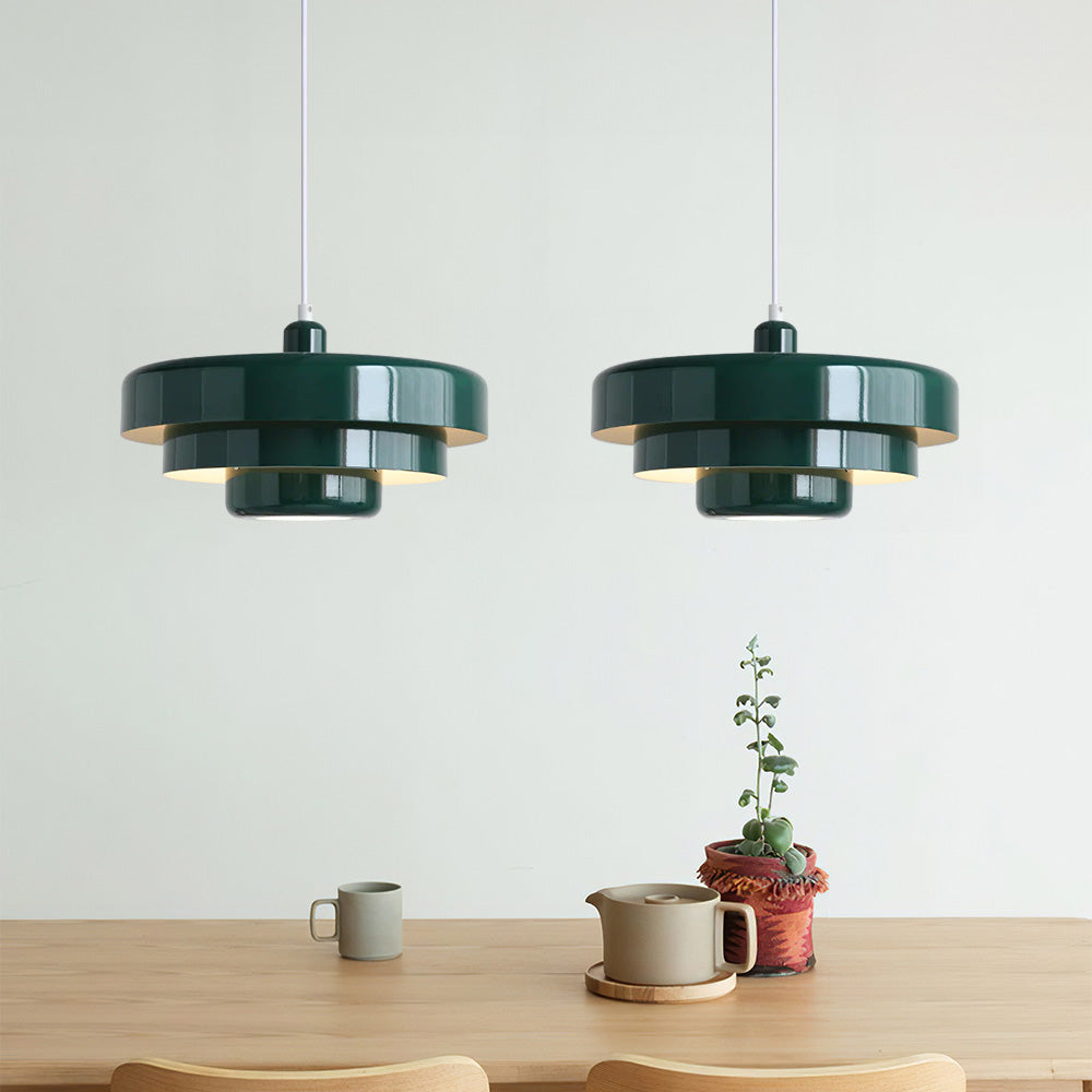 Mid-Century Metal Dining Room Pendant Light with Layered Disc Shade