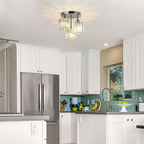 3-Light Crystal Glass Semi Flush Mount Ceiling Light