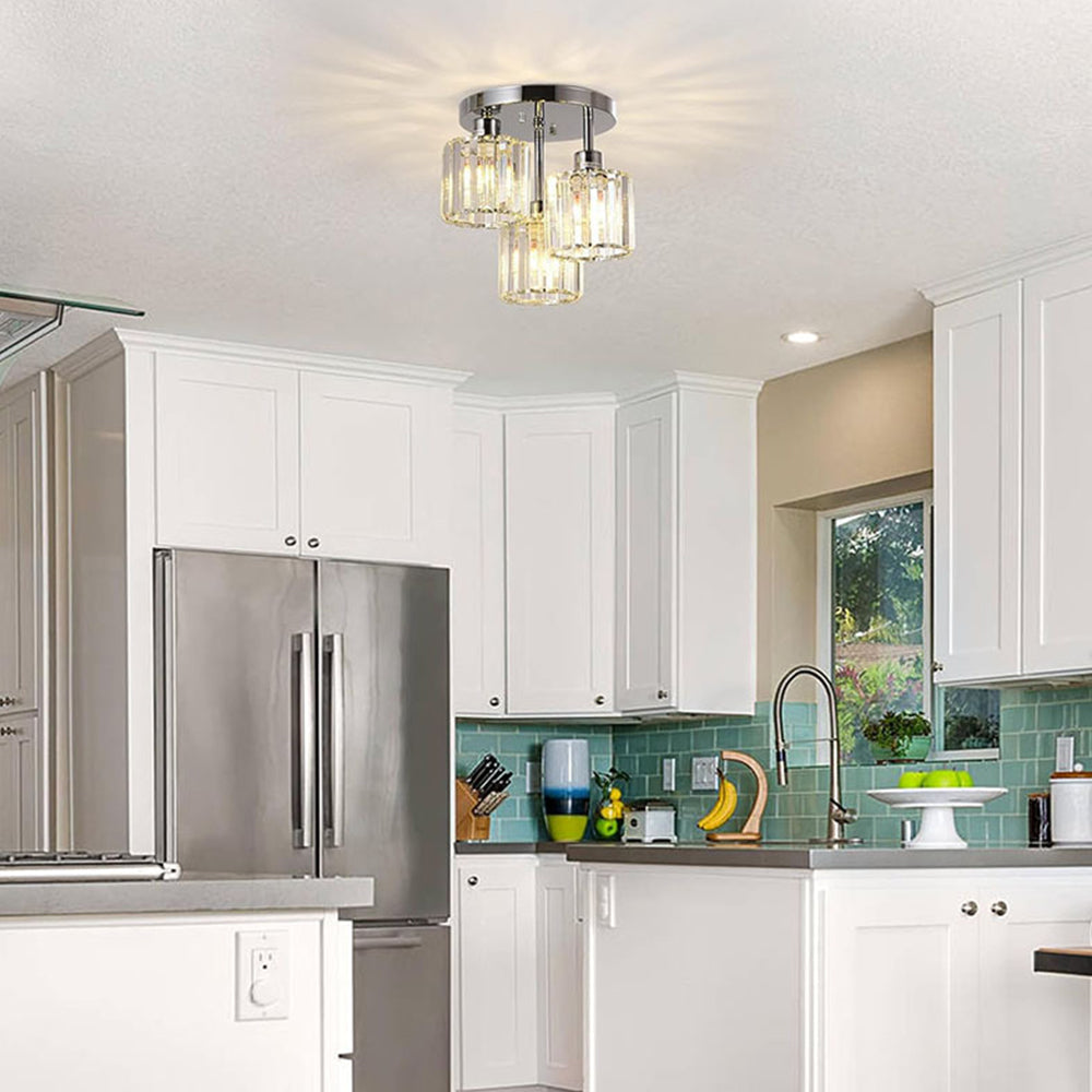 3-Light Crystal Glass Semi Flush Mount Ceiling Light