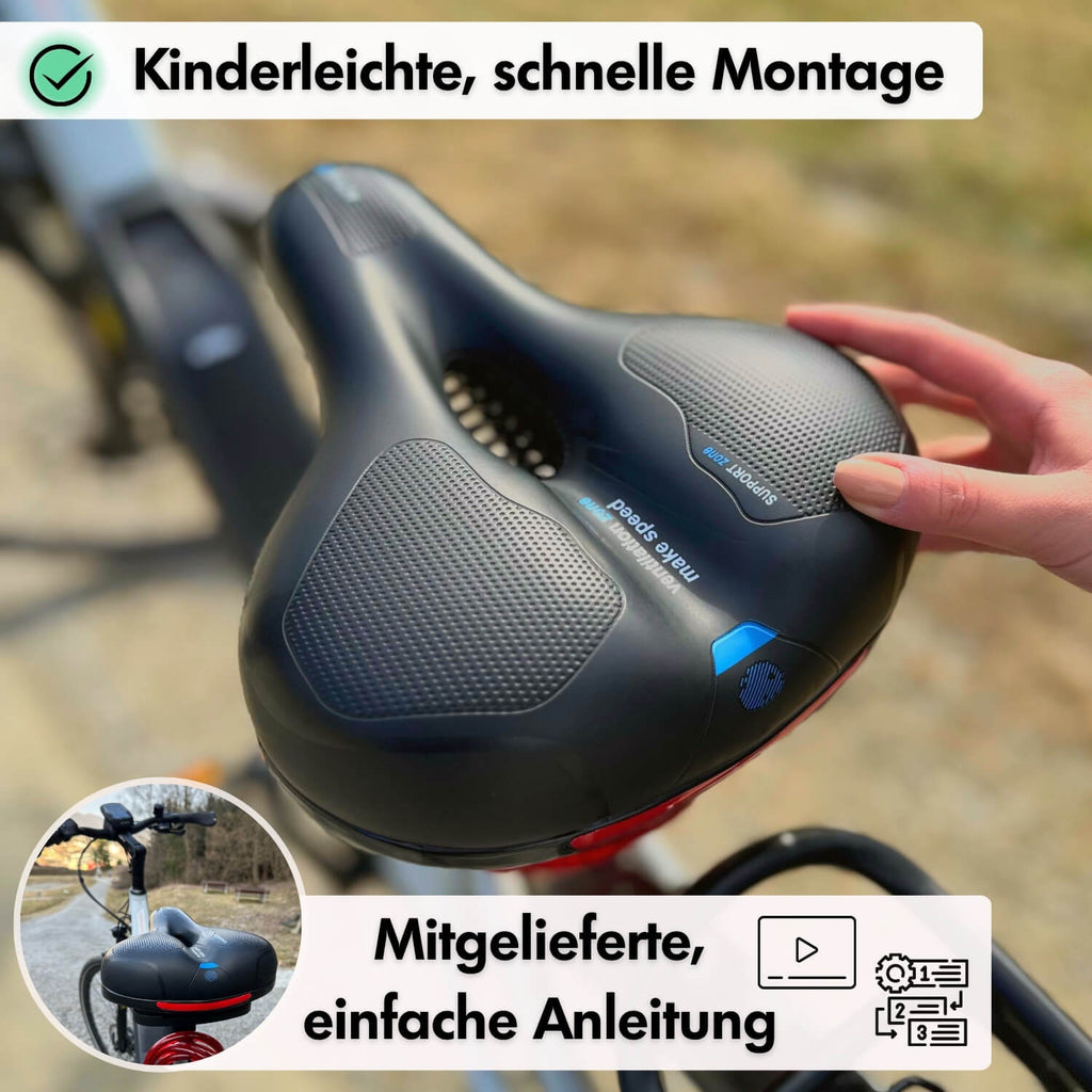 Wide Bike Seat with Memory Foam Padding Gel Shock Absorbing Bicycle Saddle Breathable Comfort Cushion for City and Trekking Bikes