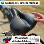 Wide Bike Seat with Memory Foam Padding Gel Shock Absorbing Bicycle Saddle Breathable Comfort Cushion for City and Trekking Bikes