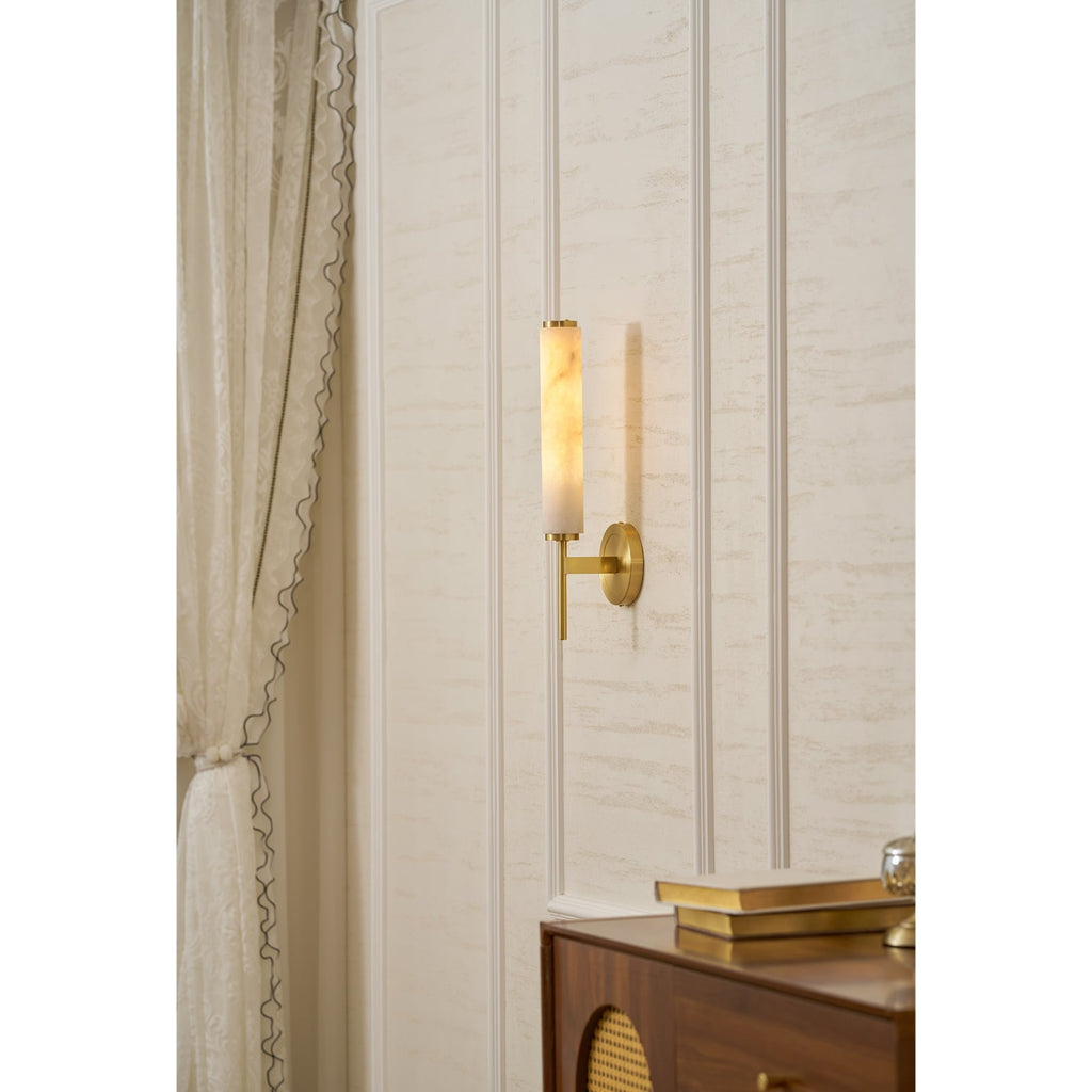 Modern Faux Alabaster Wall Light With Warm Glowing Shade — Harbor Light Co.