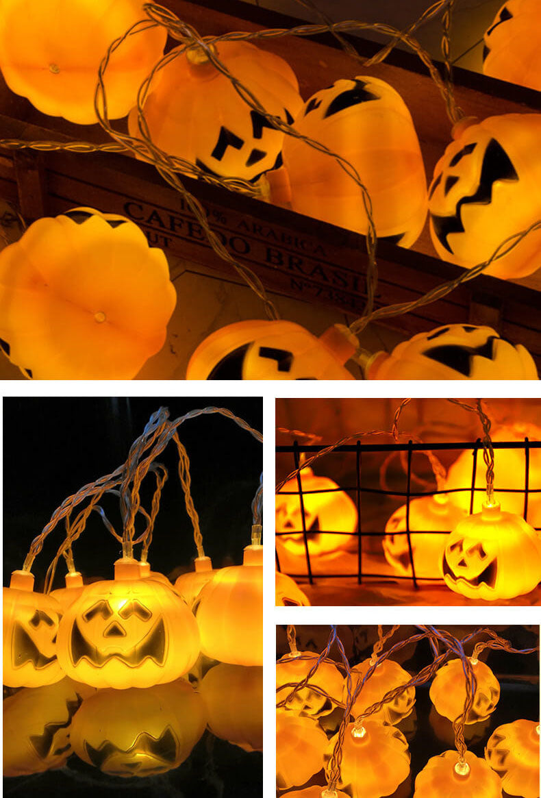 Halloween Pumpkin LED String Light Festive Carved Pumpkin Lanterns Plastic Decorative Lamp String for Party Garden and Dormitory