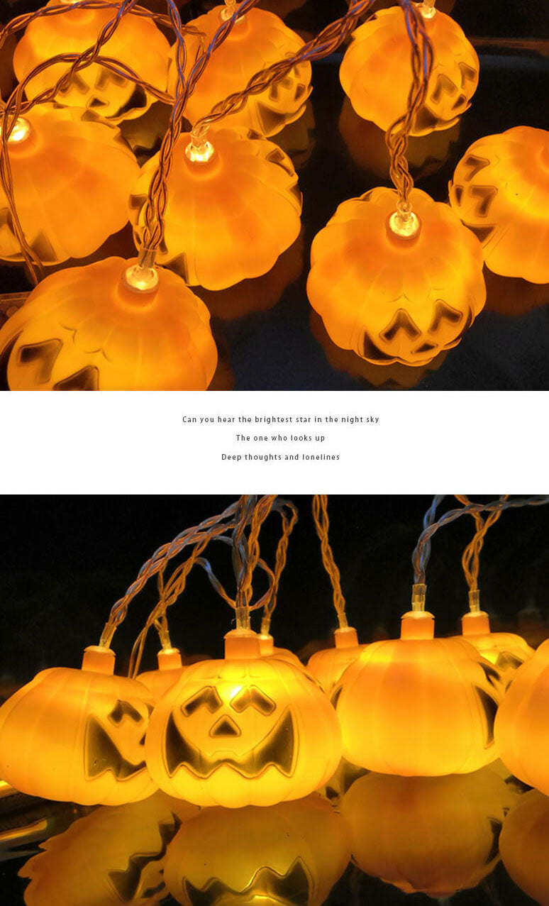 Halloween Pumpkin LED String Light Festive Carved Pumpkin Lanterns Plastic Decorative Lamp String for Party Garden and Dormitory