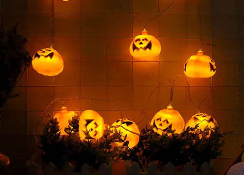 Halloween Pumpkin LED String Light Festive Carved Pumpkin Lanterns Plastic Decorative Lamp String for Party Garden and Dormitory