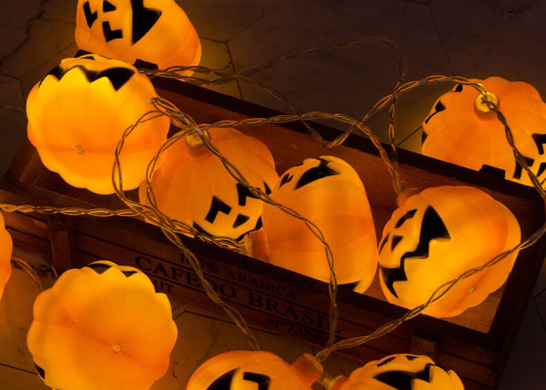 Halloween Pumpkin LED String Light Festive Carved Pumpkin Lanterns Plastic Decorative Lamp String for Party Garden and Dormitory