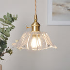 Retro Glass Flower Pendant Light with Brass Finish