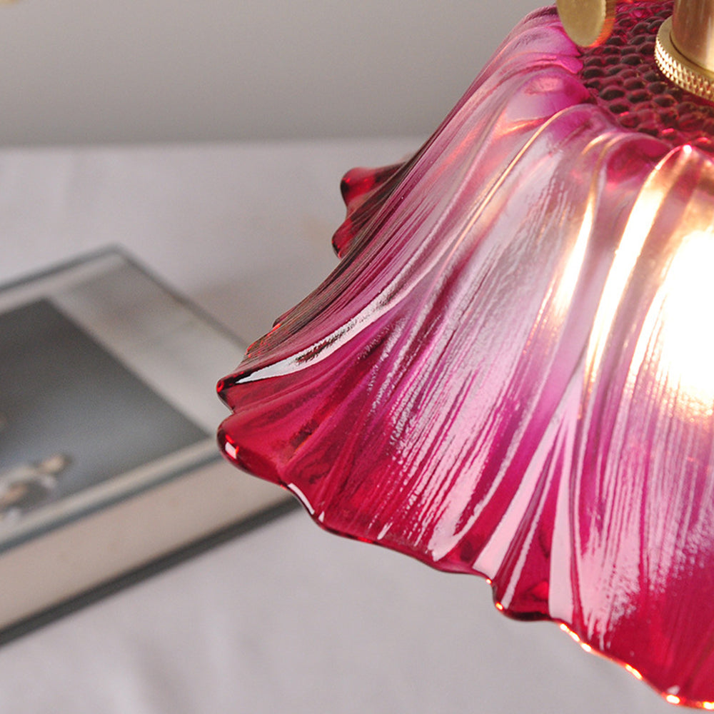Retro Glass Flower Pendant Light with Brass Finish