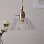 Retro Glass Flower Pendant Light with Brass Finish