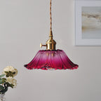Retro Glass Flower Pendant Light with Brass Finish