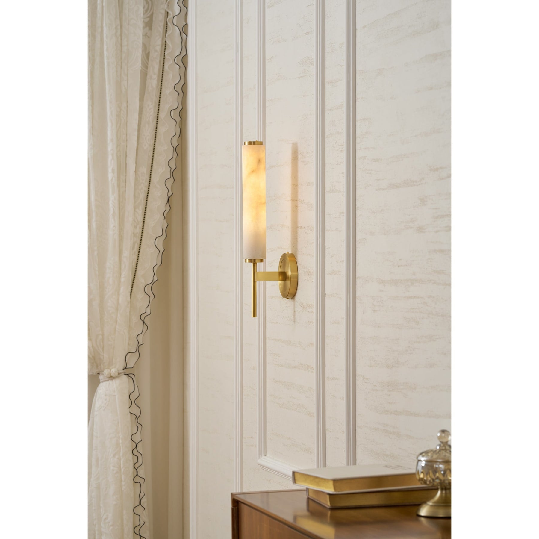 Modern Faux Alabaster Wall Light With Warm Glowing Shade — Harbor Light Co.
