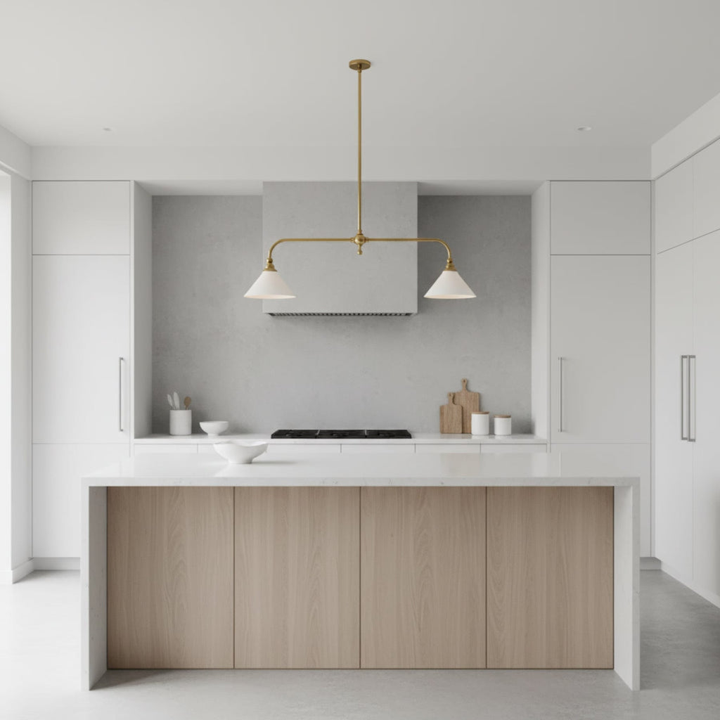 Modern Brass Pendant Light With Ceramic Shades for Dining Room — Harbor Light Co.