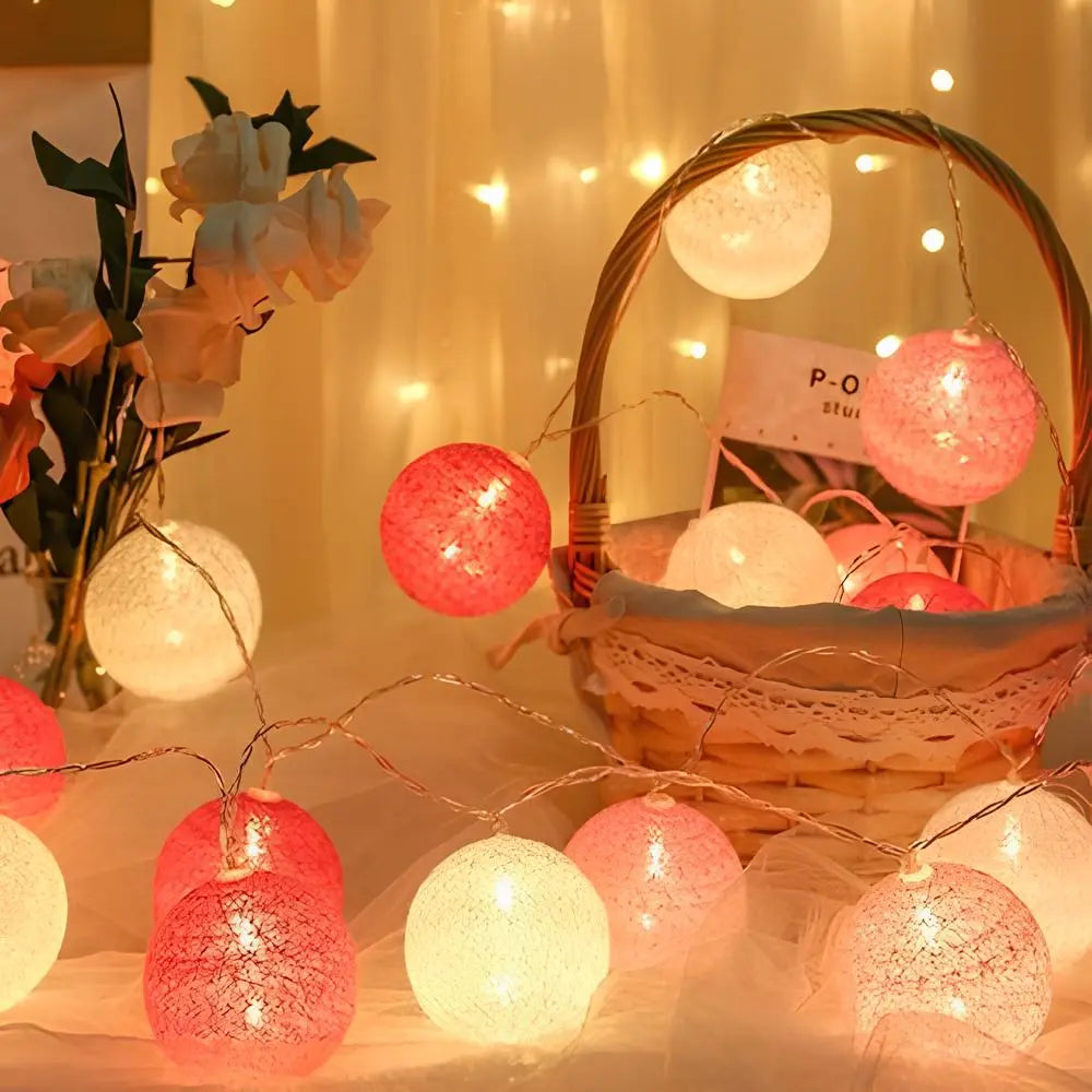 Cotton Ball String Lights LED Garland Fairy Lights USB or Battery Powered for Bedroom Nursery and Party Decor