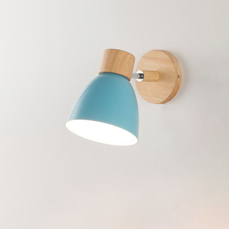 Modern Wooden Cone Shade Wall Sconce with Pull Chain