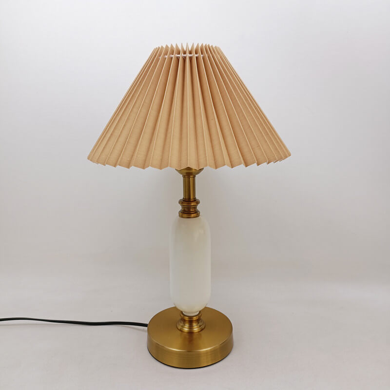 Retro Pleated Metal Table Lamp for Living Room and Bedroom in Khaki Pleated + White Base — Harbor Light Co.