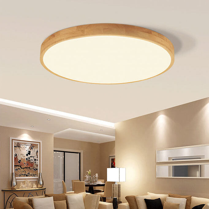 Ultra Thin Solid Wood Round Flush Mount LED Ceiling Light