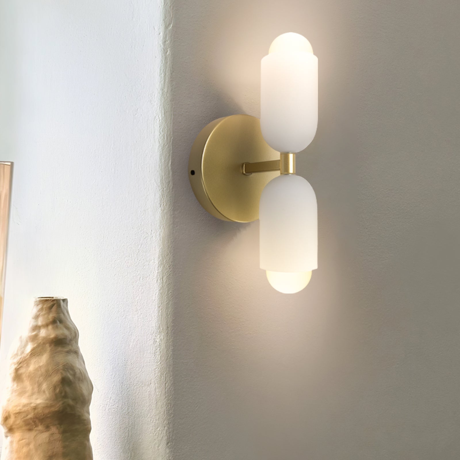 Vintage 2-Light Glass Wall Sconce with Round Backplate
