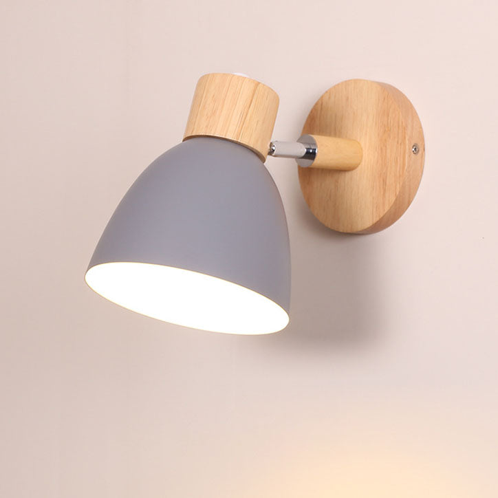 Modern Wooden Cone Shade Wall Sconce with Pull Chain